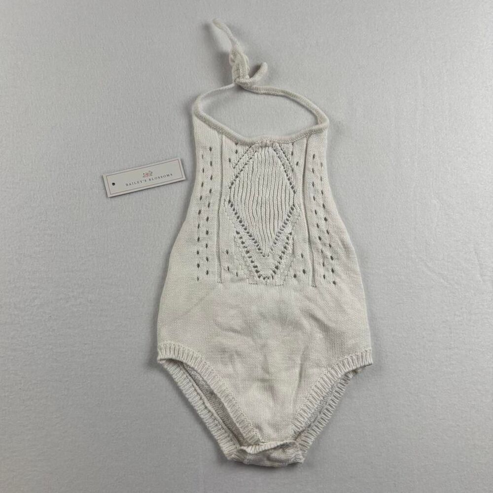 Bailey's Blossoms White Knit Halter Baby Romper Girls 9-12 Months Boho